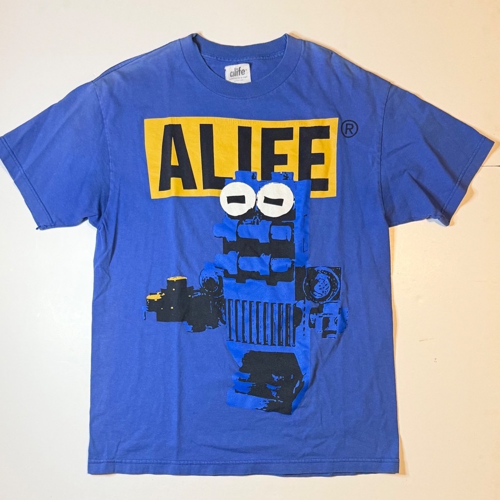 Vintage Alife Brick Built Robot T-Shirt Mens L Blue Cotton NYC Streetwear  Tee